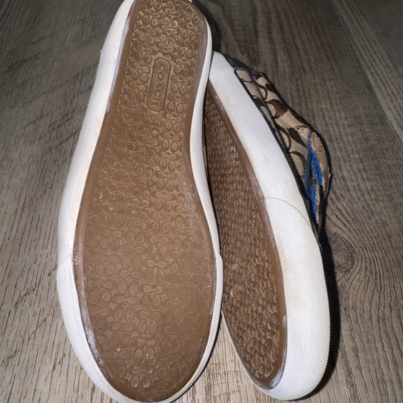 Coach Barrett Canvas logo sneakers brown blue patent leather trim 8 EUC Velcro - Picture 5 of 7